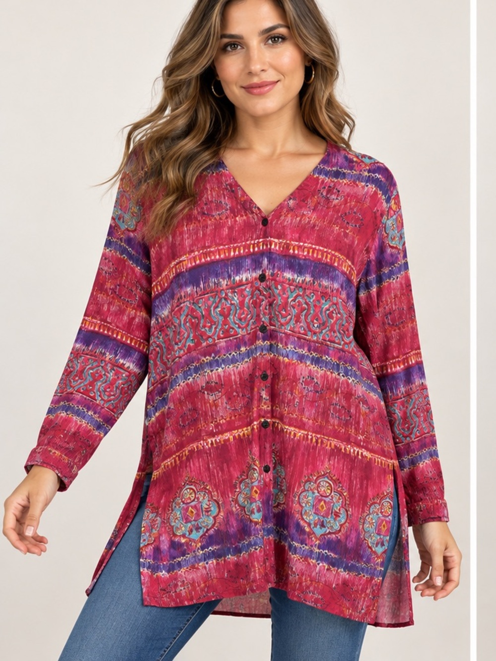 Chico’s V-Neck Button Front Tunic Top